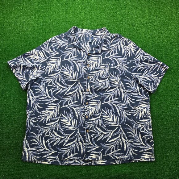 George Hawaiian‎ Shirt Mens 3XL Blue Button Up Beach Tropical Linen Rayon Camp - Picture 1 of 8